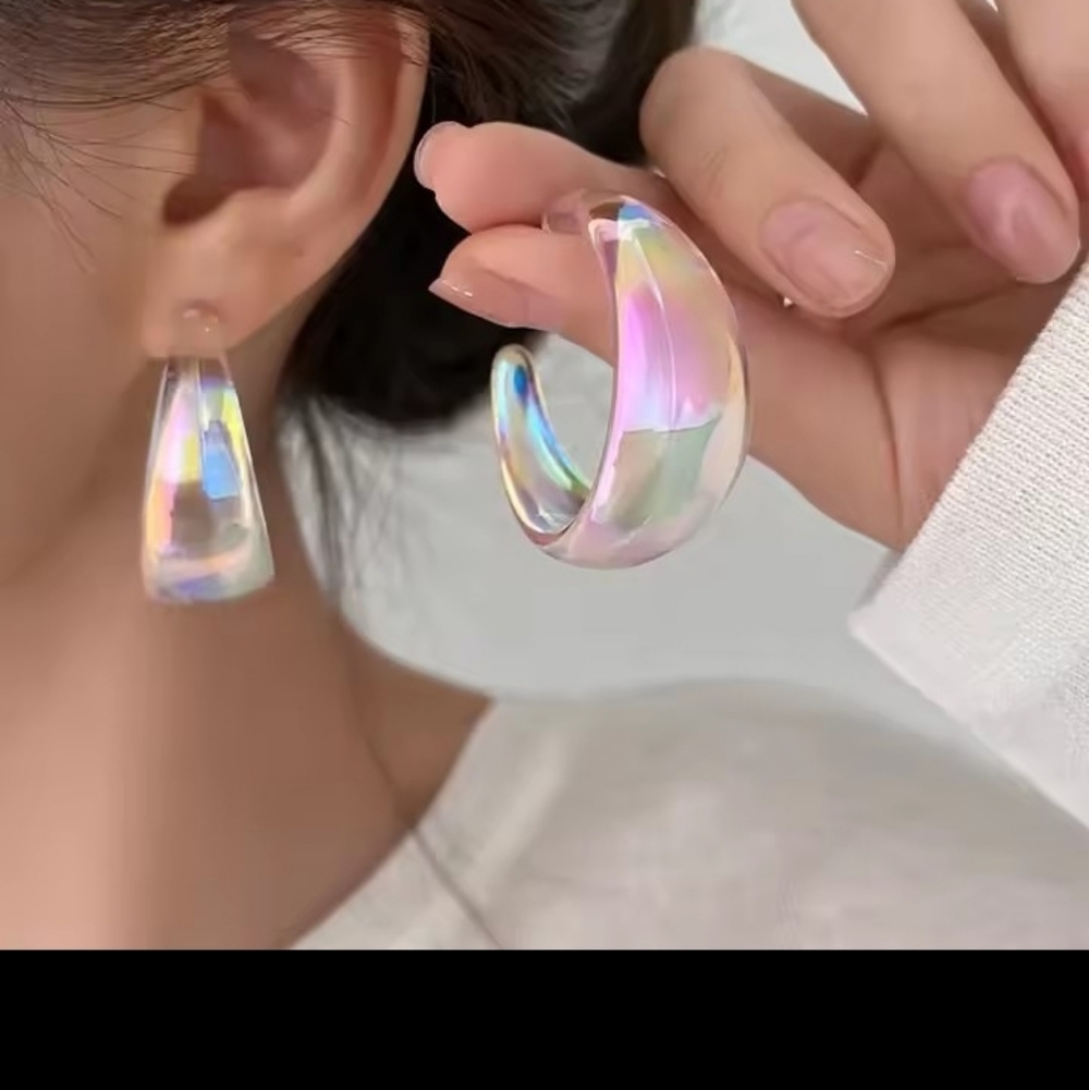 Hoop‎ Earrings Vintage Iridescent Women's Jewelry New f91